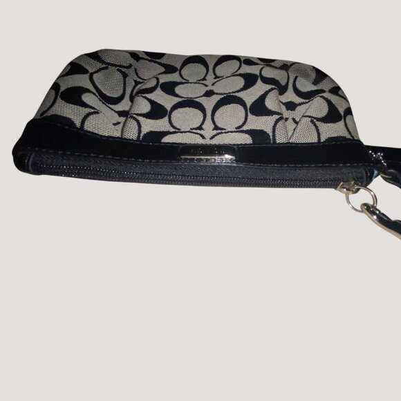 Coach Signature Black Gray Wristlet Wallet Compact Light Blue Interior - Picture 6 of 7